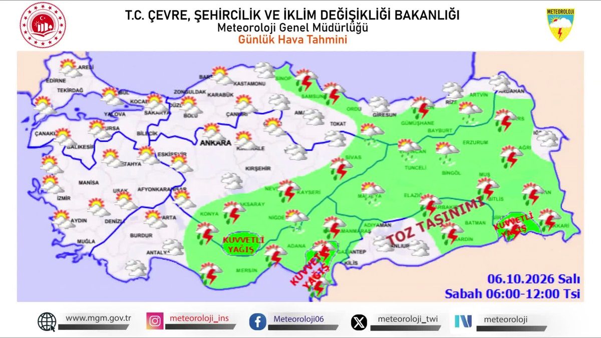 MGM, çok sayıda ilde kuvvetli yağış ve Güneydoğu'da toz taşınımı için uyardı