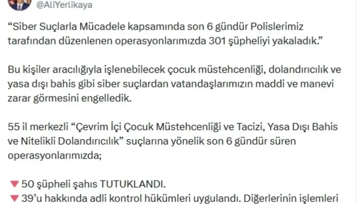 55 ilde siber suç operasyonları; 50 şüpheli tutuklandı