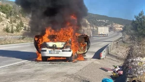 Adana’da seyir halindeki otomobilde çıkan yangın söndürüldü