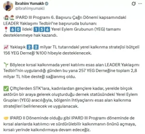 Bakan Yumaklı: 156 Yerel Eylem Grubu’nun tamamı desteklenmeye hak kazandı
