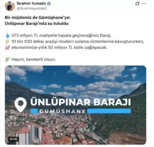 Bakan Yumaklı: Ünlüpınar Barajı ve Yelpınar Göleti’nde su tutulmaya başlandı