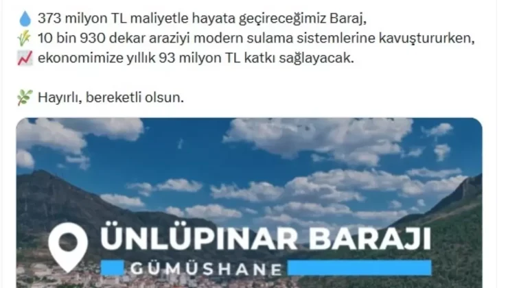 Bakan Yumaklı: Ünlüpınar Barajı ve Yelpınar Göleti’nde su tutulmaya başlandı