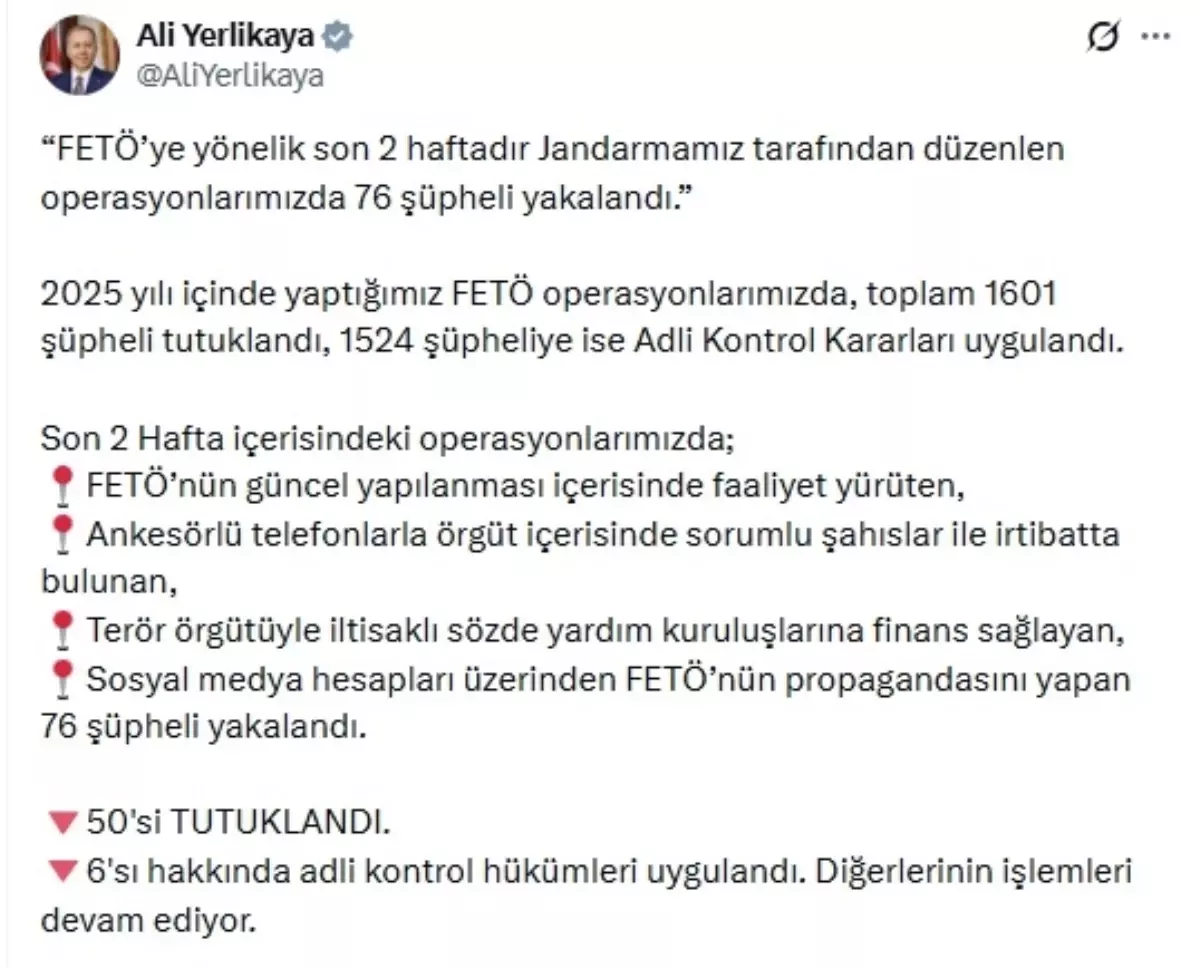 FETÖ’nün güncel yapılanmasına operasyon: 50 tutuklama