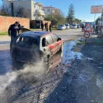 Samsun’da seyir halindeki otomobil yandı