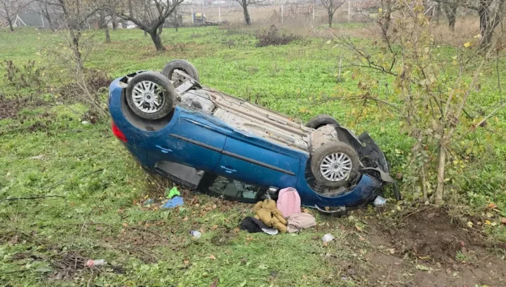 Tarlaya savrulup devrilen otomobildeki 2 kişi yaralandı