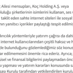 Koç Holding’ten Dolandırıcık Uyarısı